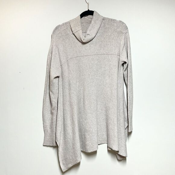 Free People Oatmeal Beige Assymetrical Lightweight Cowl Neck Sweater Womens L - Picture 2 of 5
